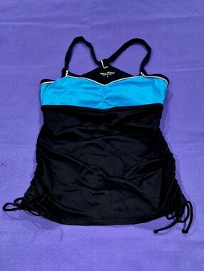 Bebe Sport Logo Blue/Black Ruched @ Sides Tank Top w/Shelf Bra - P/XS.